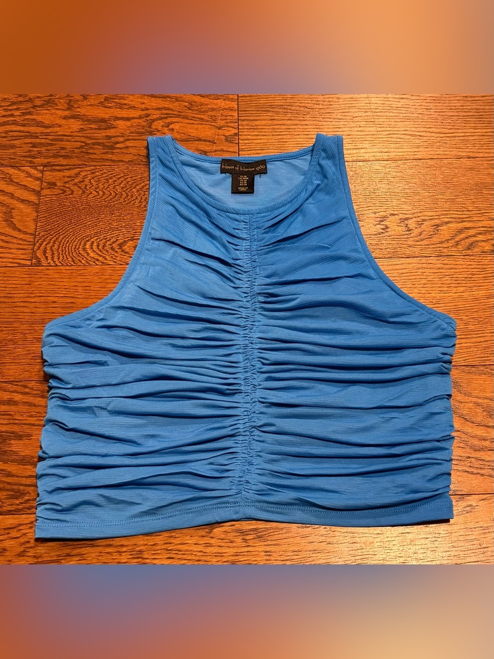 House of Harlow 1960 Women's Blue Racerback Ruched Cropped Tank Top Size Medium